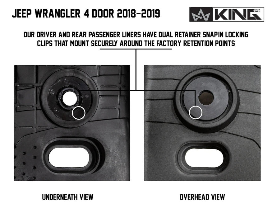 King 4WD Premium Four-Season Floor Liners Front and Rear Passenger Area Jeep Wrangler Unlimited JL 4 Door 2018-2019