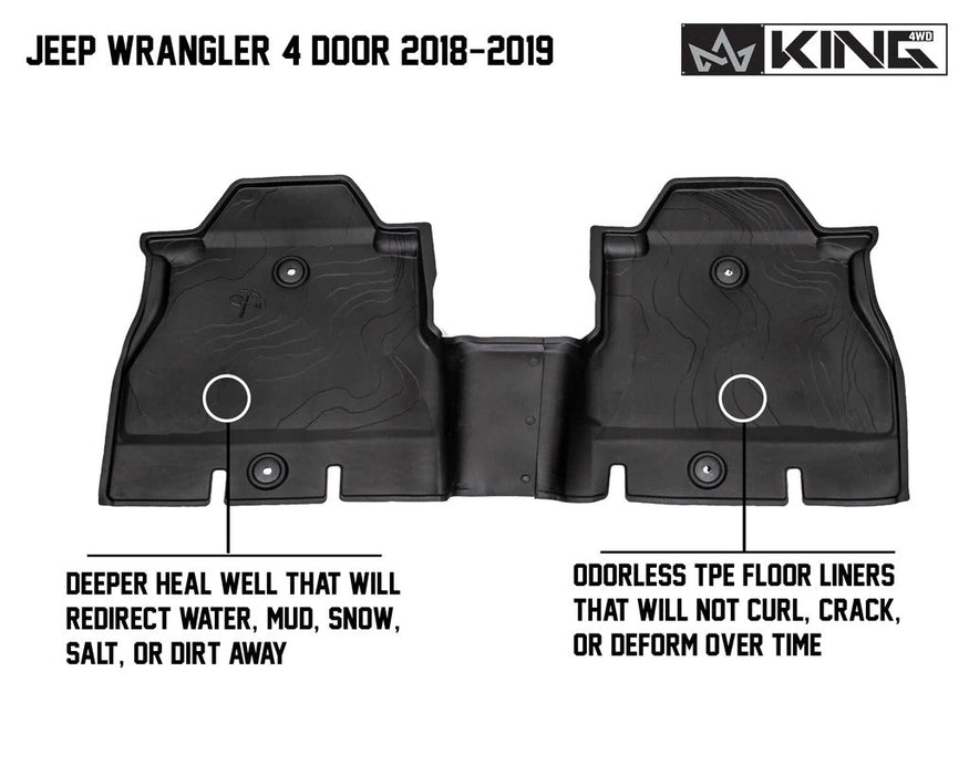 King 4WD Premium Four-Season Floor Liners Front and Rear Passenger Area Jeep Wrangler Unlimited JL 4 Door 2018-2019