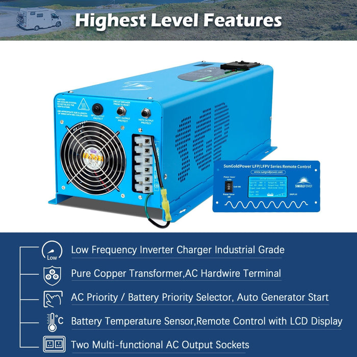 SunGold Power 6000W DC 48V Split Phase Pure Sine Wave Inverter With Charger UL1741 Standard