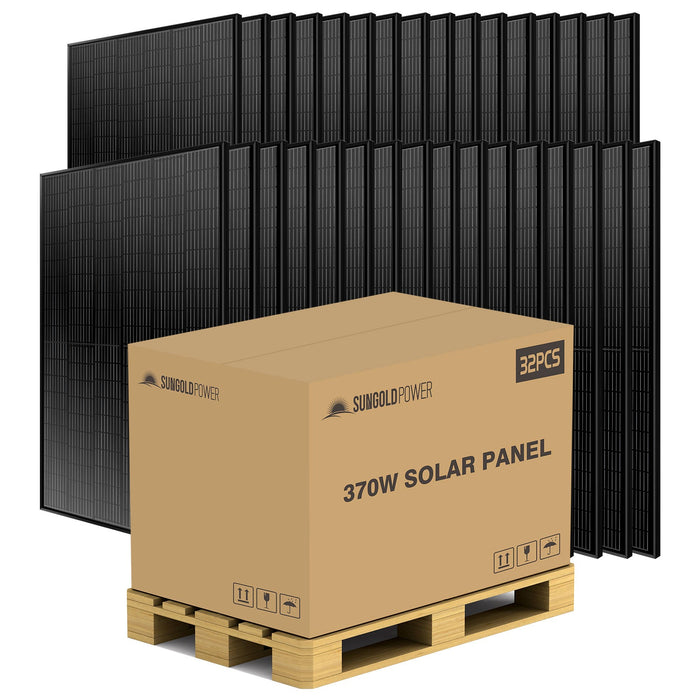 SunGold Power 370W MONO BLACK PERC SOLAR PANEL FULL PALLET (32 PANELS)