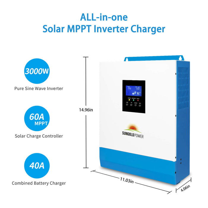 SunGold Power Solar Kit 3000W 24V Inverter 120V output Lithium Battery 800 Watt Solar Panel SGKT-3PRO