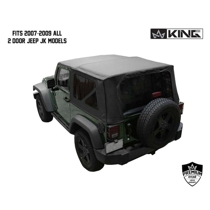 King 4WD Premium Replacement Soft Top, Black Diamond Tinted Windows - Jeep Wrangler JK 2 Door 2007-2009