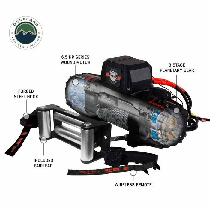 Overland Vehicle Systems SCAR Waterproof Winch With Wireless Remote