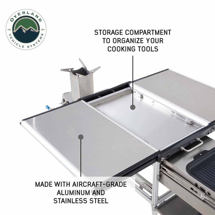 OVS Komodo Camp Kitchen - Dual Grill, Skillet, Folding Shelves, Rocket Tower - Stainless Steel