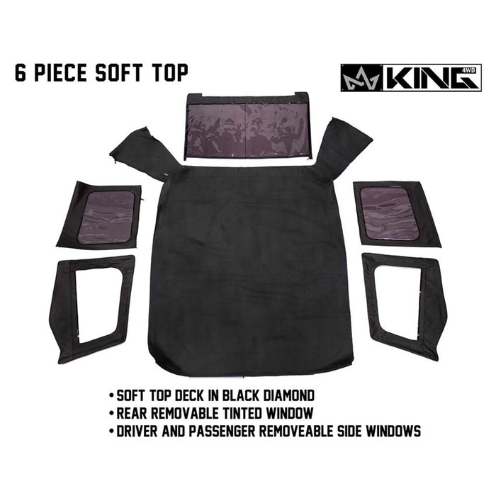 King 4WD Replacement Soft Top, Black Diamond for Jeep YJ 1987-1995