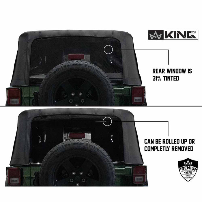 King 4WD Premium Replacement Soft Top, Black Diamond Tinted Windows - Jeep Wrangler JK 2 Door 2007-2009