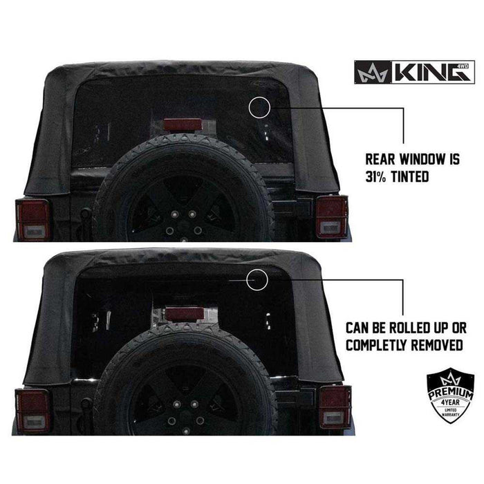 King 4WD Premium Replacement Soft Top, Black Diamond Tinted Windows - Jeep Wrangler JK 2 Door 2010-2018