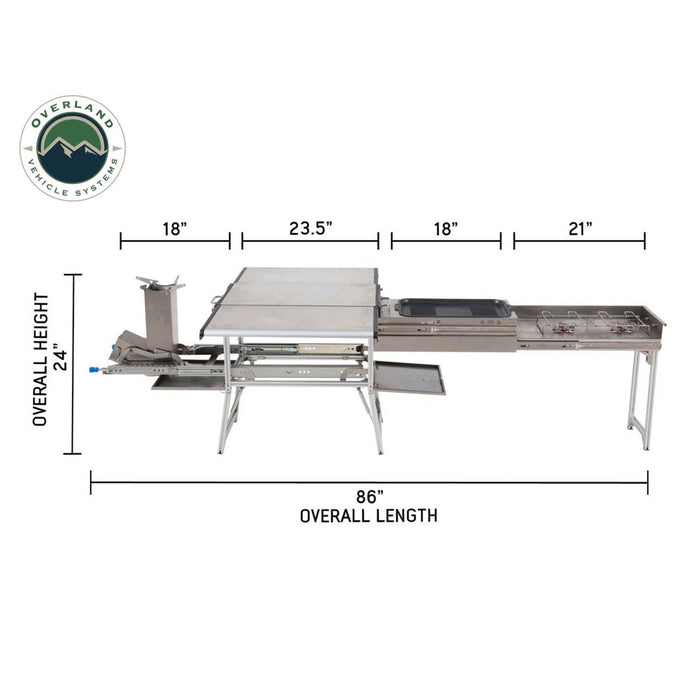 OVS Komodo Camp Kitchen - Dual Grill, Skillet, Folding Shelves, Rocket Tower - Stainless Steel