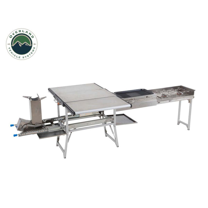 OVS Komodo Camp Kitchen - Dual Grill, Skillet, Folding Shelves, Rocket Tower - Stainless Steel