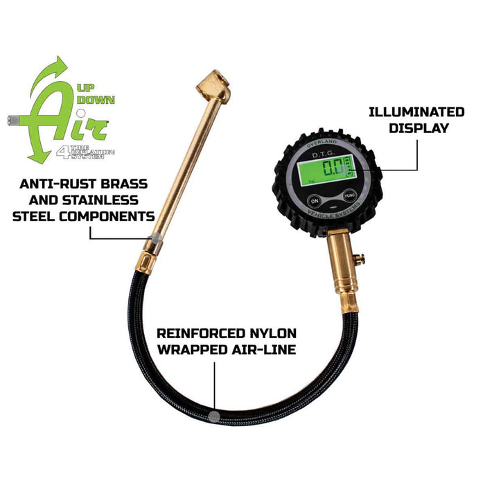 Up Down Air Digital Tire Gauge with Valve Kit & Storage Bag