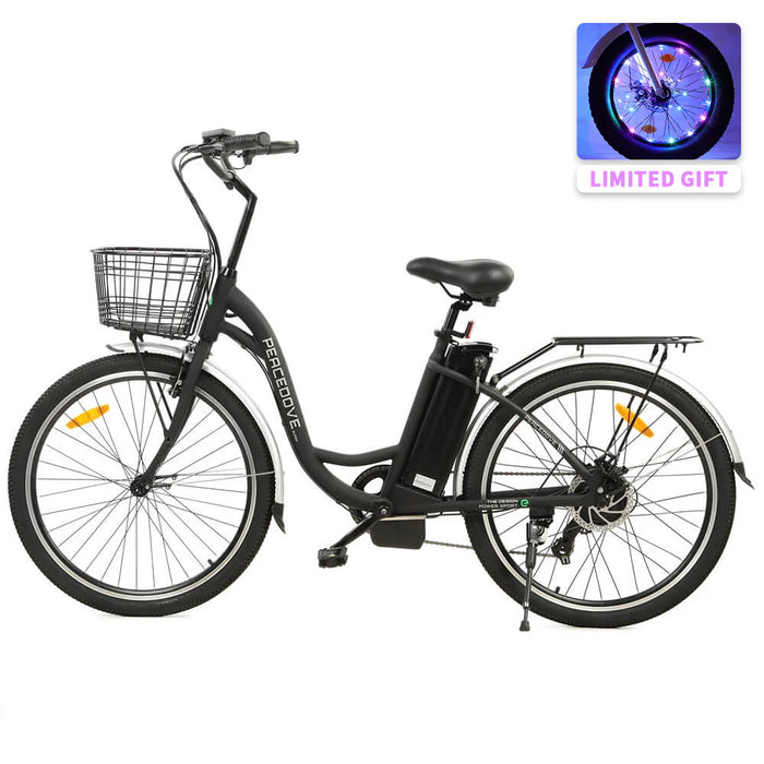 ECOTRIC BIKES 26" Peacedove Electric City Bike with Basket and Rear Rack