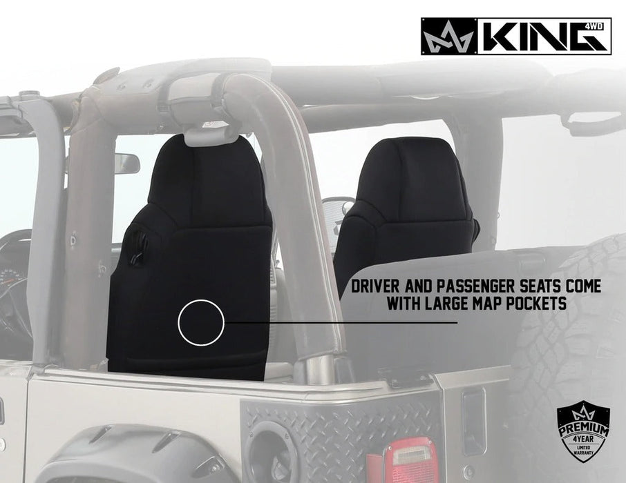 King 4WD Premium Neoprene Seat Covers, Black/Black Jeep TJ & LJ