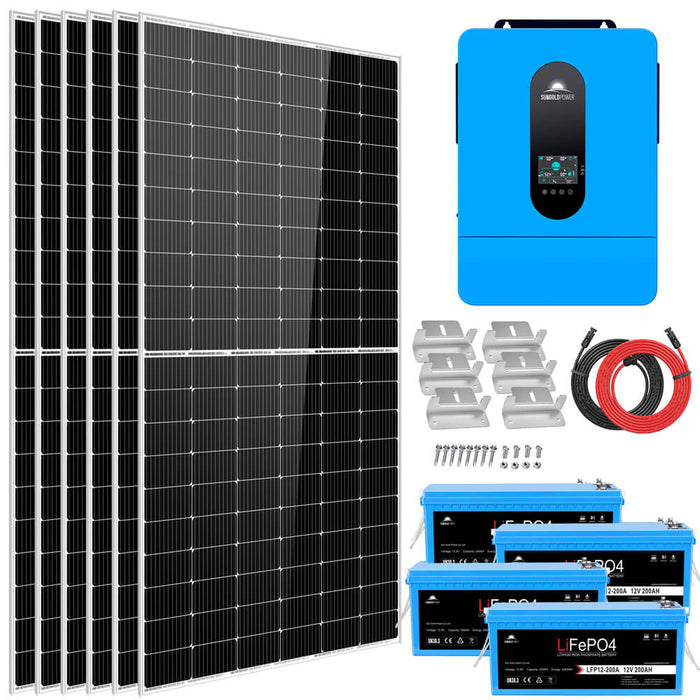 SunGold Power Complete off Grid Solar Kit 6500W 48V 120V/240V output 10.24KWH Lithium Battery 2700 Watt Solar Panel SGK-65PRO