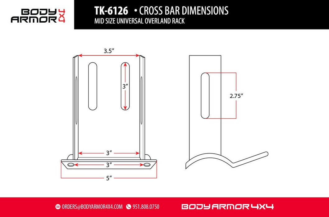 Body Armor 4x4 Universal Overland Rack Cross Bars for TK-6127 (Mid Size)