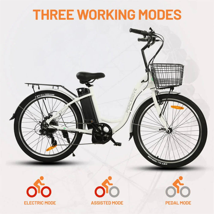 ECOTRIC BIKES 26" Peacedove Electric City Bike with Basket and Rear Rack