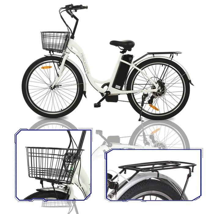 ECOTRIC BIKES 26" Peacedove Electric City Bike with Basket and Rear Rack