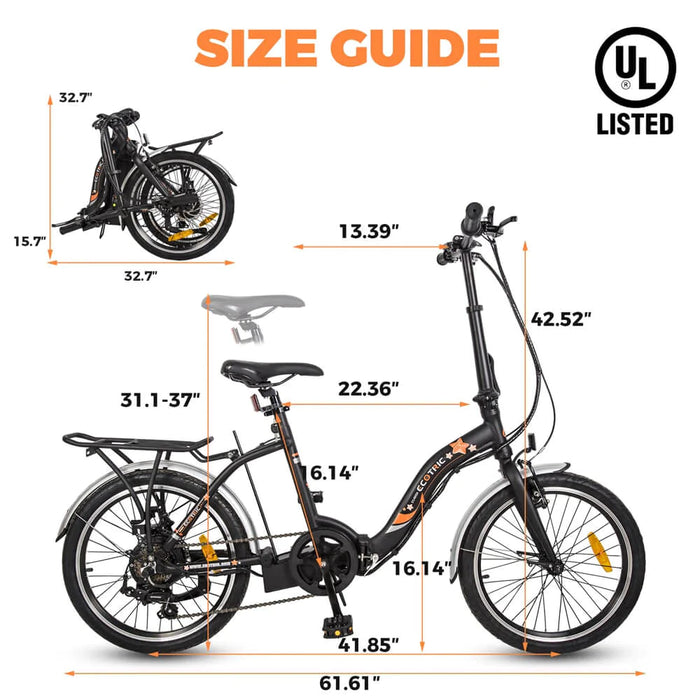 ECOTRIC BIKES UL Certified Starfish 20" Portable and Folding Electric Bike